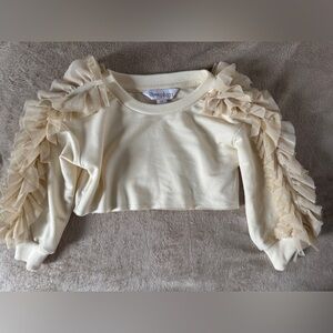 I Love Plum Ruffle Soiree Metallic Sweatshirt Top cream/ Beige Size 2
